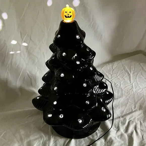 Mr Halloween Haunted Tree Ceramic Black 14" Pumpkin LED Lighted Mr Christmas - Picture 9 of 10